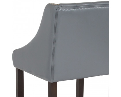 BLNK™ Carmel Series LeatherSoft Transitional Tufted Walnut Counter Height Stool with Accent Nail Trim - Light Gray