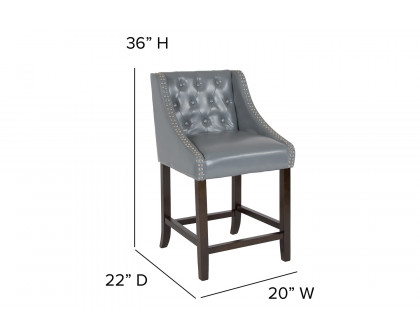 BLNK™ Carmel Series LeatherSoft Transitional Tufted Walnut Counter Height Stool with Accent Nail Trim - Light Gray