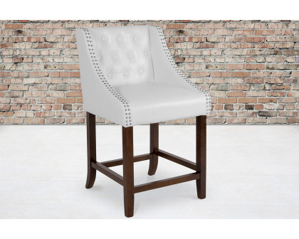 BLNK Carmel Series LeatherSoft Transitional Tufted Walnut Counter Height Stool with Accent Nail Trim