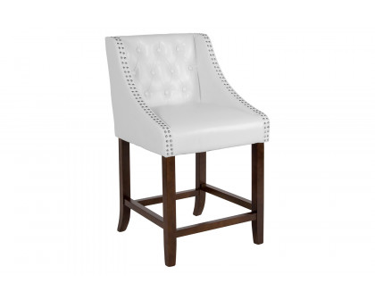 BLNK™ Carmel Series LeatherSoft Transitional Tufted Walnut Counter Height Stool with Accent Nail Trim - White