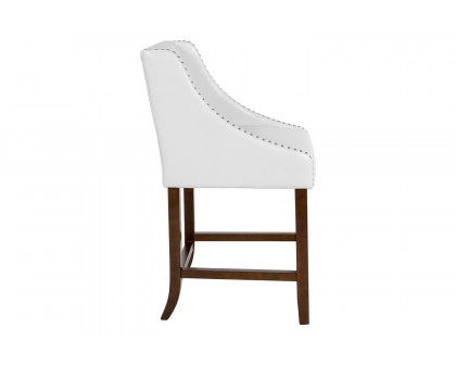 BLNK™ Carmel Series LeatherSoft Transitional Tufted Walnut Counter Height Stool with Accent Nail Trim - White