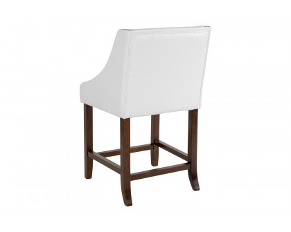 BLNK™ Carmel Series LeatherSoft Transitional Tufted Walnut Counter Height Stool with Accent Nail Trim - White