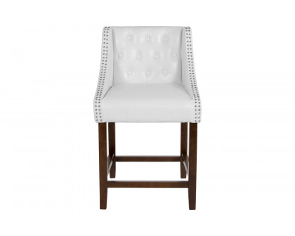 BLNK™ Carmel Series LeatherSoft Transitional Tufted Walnut Counter Height Stool with Accent Nail Trim - White