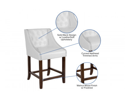 BLNK™ Carmel Series LeatherSoft Transitional Tufted Walnut Counter Height Stool with Accent Nail Trim - White