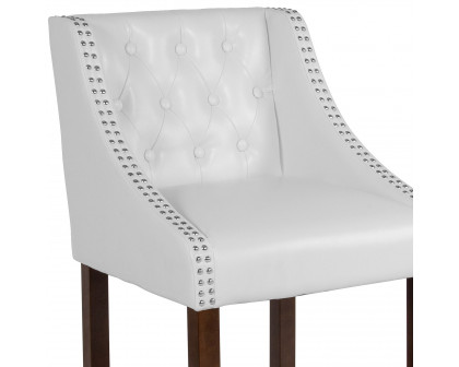 BLNK™ Carmel Series LeatherSoft Transitional Tufted Walnut Counter Height Stool with Accent Nail Trim - White