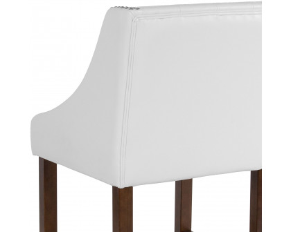 BLNK™ Carmel Series LeatherSoft Transitional Tufted Walnut Counter Height Stool with Accent Nail Trim - White