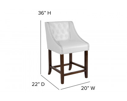 BLNK™ Carmel Series LeatherSoft Transitional Tufted Walnut Counter Height Stool with Accent Nail Trim - White