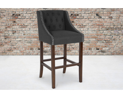 BLNK Carmel Series Fabric Transitional Tufted Walnut Bar Stool with Accent Nail Trim