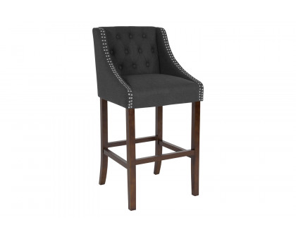 BLNK Carmel Series Fabric Transitional Tufted Walnut Bar Stool with Accent Nail Trim - Charcoal