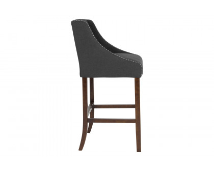 BLNK Carmel Series Fabric Transitional Tufted Walnut Bar Stool with Accent Nail Trim - Charcoal