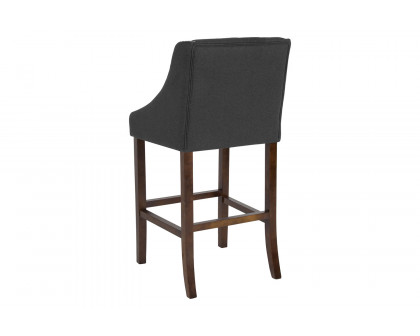 BLNK Carmel Series Fabric Transitional Tufted Walnut Bar Stool with Accent Nail Trim - Charcoal