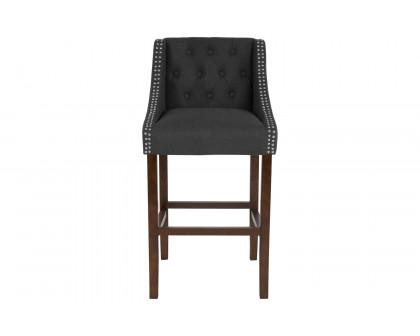 BLNK Carmel Series Fabric Transitional Tufted Walnut Bar Stool with Accent Nail Trim - Charcoal