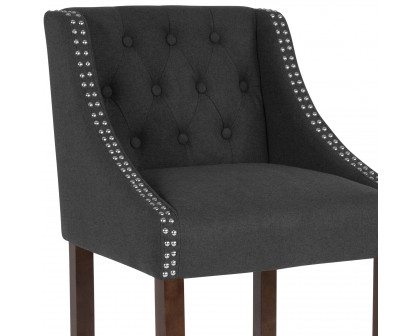 BLNK Carmel Series Fabric Transitional Tufted Walnut Bar Stool with Accent Nail Trim - Charcoal