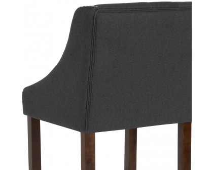 BLNK Carmel Series Fabric Transitional Tufted Walnut Bar Stool with Accent Nail Trim - Charcoal