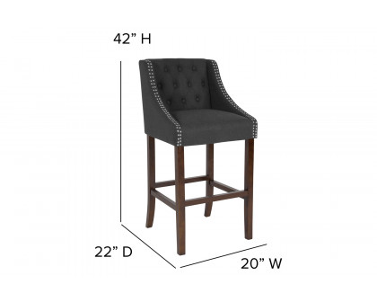 BLNK Carmel Series Fabric Transitional Tufted Walnut Bar Stool with Accent Nail Trim - Charcoal