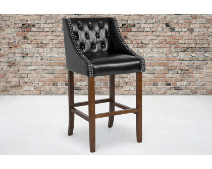 BLNK Carmel Series LeatherSoft Transitional Tufted Walnut Bar Stool with Accent Nail Trim