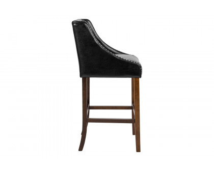 BLNK Carmel Series LeatherSoft Transitional Tufted Walnut Bar Stool with Accent Nail Trim - Black