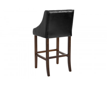 BLNK Carmel Series LeatherSoft Transitional Tufted Walnut Bar Stool with Accent Nail Trim - Black