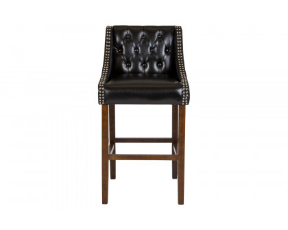 BLNK Carmel Series LeatherSoft Transitional Tufted Walnut Bar Stool with Accent Nail Trim - Black