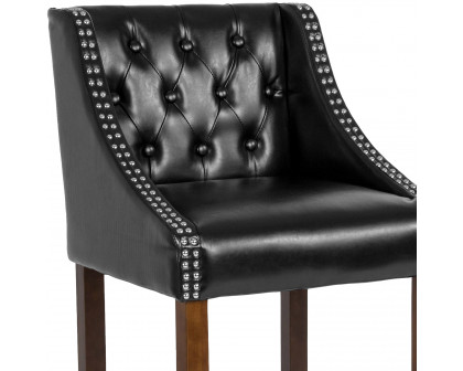 BLNK Carmel Series LeatherSoft Transitional Tufted Walnut Bar Stool with Accent Nail Trim - Black