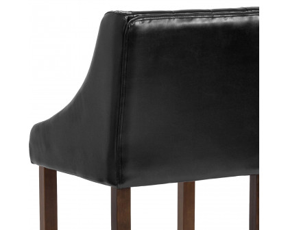 BLNK Carmel Series LeatherSoft Transitional Tufted Walnut Bar Stool with Accent Nail Trim - Black