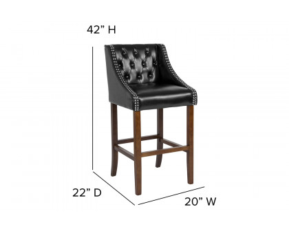 BLNK Carmel Series LeatherSoft Transitional Tufted Walnut Bar Stool with Accent Nail Trim - Black