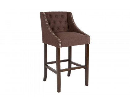 BLNK Carmel Series Fabric Transitional Tufted Walnut Bar Stool with Accent Nail Trim - Brown