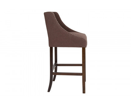 BLNK Carmel Series Fabric Transitional Tufted Walnut Bar Stool with Accent Nail Trim - Brown