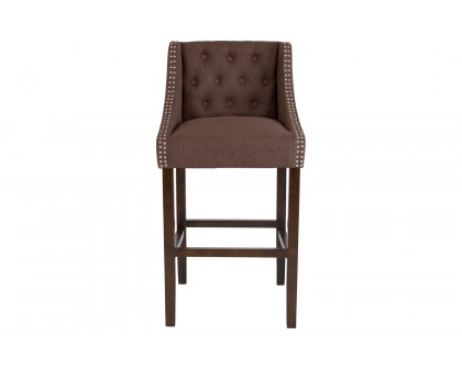 BLNK Carmel Series Fabric Transitional Tufted Walnut Bar Stool with Accent Nail Trim - Brown