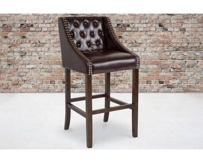 BLNK Carmel Series LeatherSoft Transitional Tufted Walnut Bar Stool with Accent Nail Trim