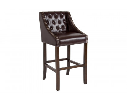 BLNK™ Carmel Series LeatherSoft Transitional Tufted Walnut Bar Stool with Accent Nail Trim - Brown