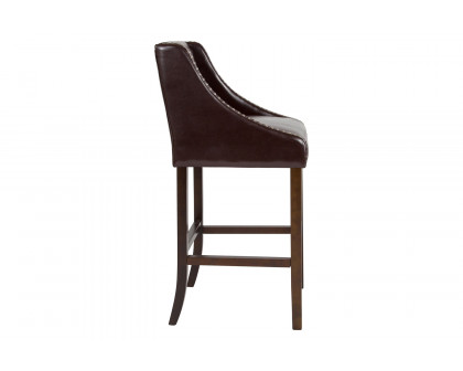 BLNK™ Carmel Series LeatherSoft Transitional Tufted Walnut Bar Stool with Accent Nail Trim - Brown