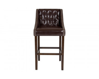 BLNK™ Carmel Series LeatherSoft Transitional Tufted Walnut Bar Stool with Accent Nail Trim - Brown