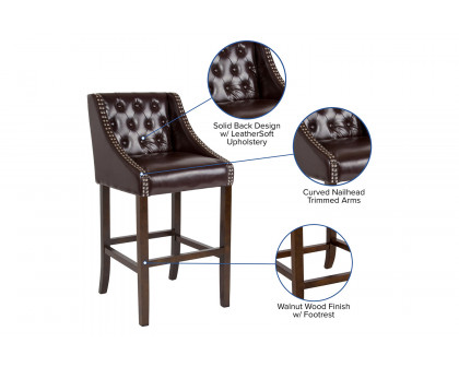 BLNK™ Carmel Series LeatherSoft Transitional Tufted Walnut Bar Stool with Accent Nail Trim - Brown