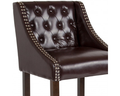 BLNK™ Carmel Series LeatherSoft Transitional Tufted Walnut Bar Stool with Accent Nail Trim - Brown