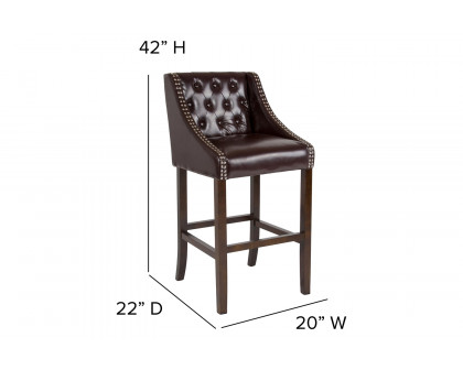 BLNK™ Carmel Series LeatherSoft Transitional Tufted Walnut Bar Stool with Accent Nail Trim - Brown