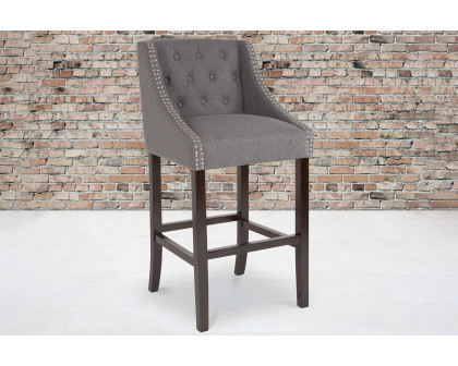 BLNK Carmel Series Fabric Transitional Tufted Walnut Bar Stool with Accent Nail Trim