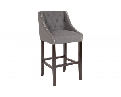 BLNK Carmel Series Fabric Transitional Tufted Walnut Bar Stool with Accent Nail Trim - Dark Gray