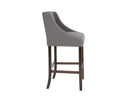 BLNK Carmel Series Fabric Transitional Tufted Walnut Bar Stool with Accent Nail Trim - Dark Gray