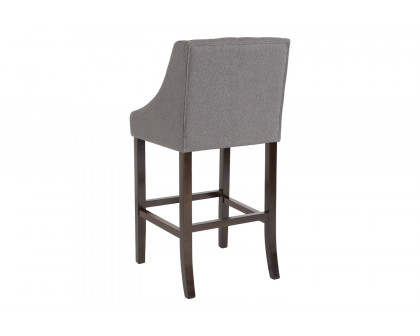 BLNK Carmel Series Fabric Transitional Tufted Walnut Bar Stool with Accent Nail Trim - Dark Gray