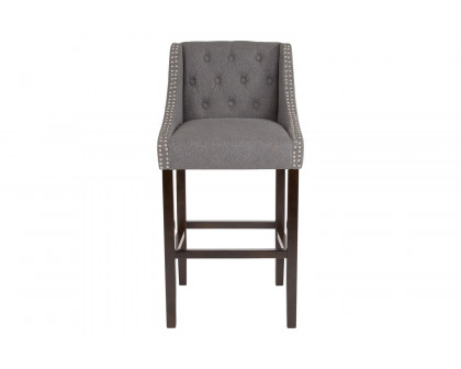 BLNK Carmel Series Fabric Transitional Tufted Walnut Bar Stool with Accent Nail Trim - Dark Gray