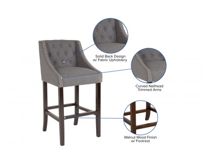 BLNK Carmel Series Fabric Transitional Tufted Walnut Bar Stool with Accent Nail Trim - Dark Gray