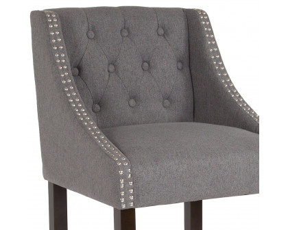 BLNK Carmel Series Fabric Transitional Tufted Walnut Bar Stool with Accent Nail Trim - Dark Gray