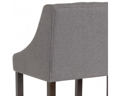 BLNK Carmel Series Fabric Transitional Tufted Walnut Bar Stool with Accent Nail Trim - Dark Gray