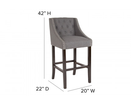 BLNK Carmel Series Fabric Transitional Tufted Walnut Bar Stool with Accent Nail Trim - Dark Gray