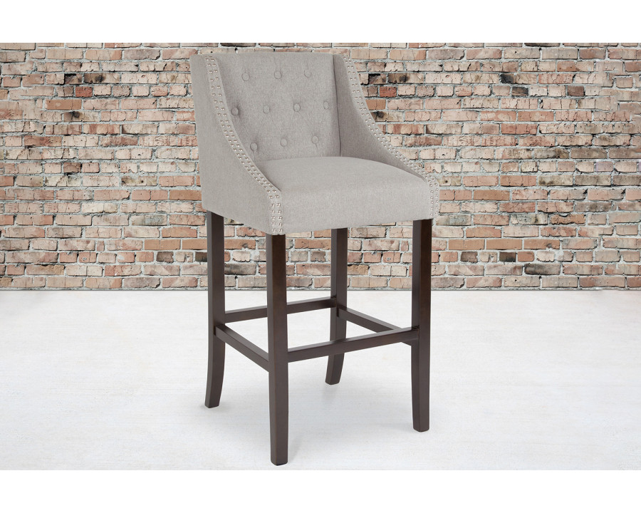 BLNK Carmel Series Fabric Transitional Tufted Walnut Bar Stool with Accent Nail Trim