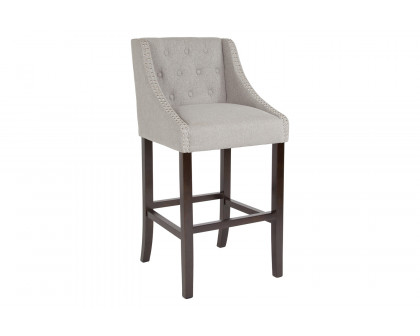 BLNK™ Carmel Series Fabric Transitional Tufted Walnut Bar Stool with Accent Nail Trim - Light Gray