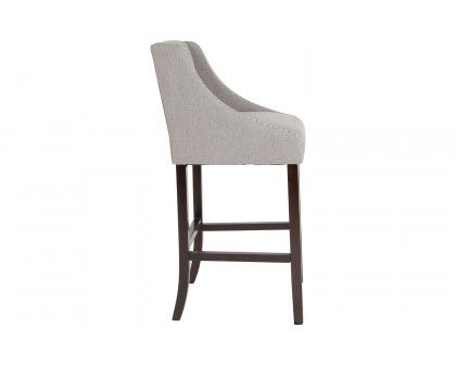 BLNK™ Carmel Series Fabric Transitional Tufted Walnut Bar Stool with Accent Nail Trim - Light Gray