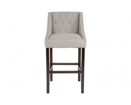 BLNK™ Carmel Series Fabric Transitional Tufted Walnut Bar Stool with Accent Nail Trim - Light Gray