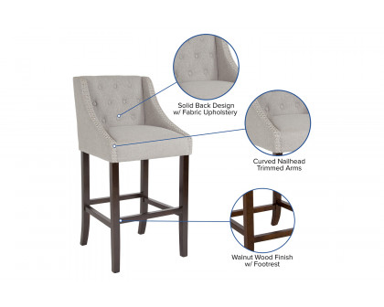 BLNK™ Carmel Series Fabric Transitional Tufted Walnut Bar Stool with Accent Nail Trim - Light Gray